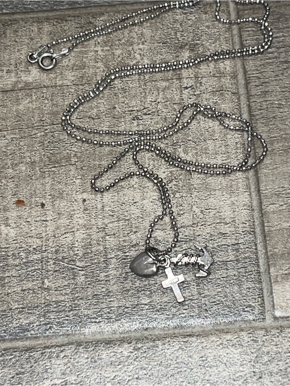 Sterling-Style 925 Silver Heart, Anchor & Cross Necklace for Men